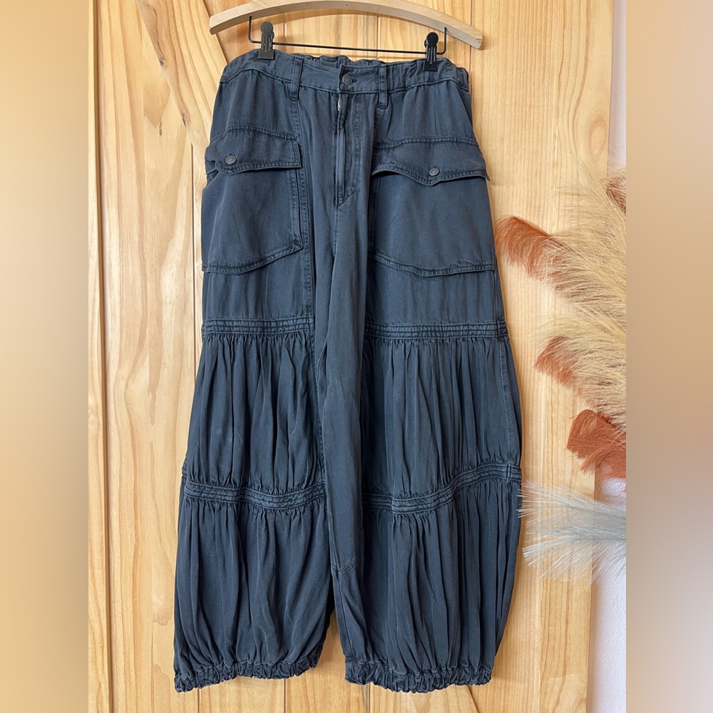 Free People Last Word Parachute Pants NWOT Washed Black Size Large